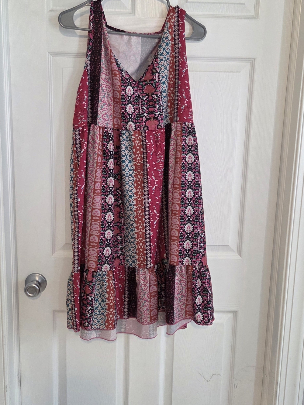 Source Unknown Patchwork Pink & Blue Tiered Maxi Dress